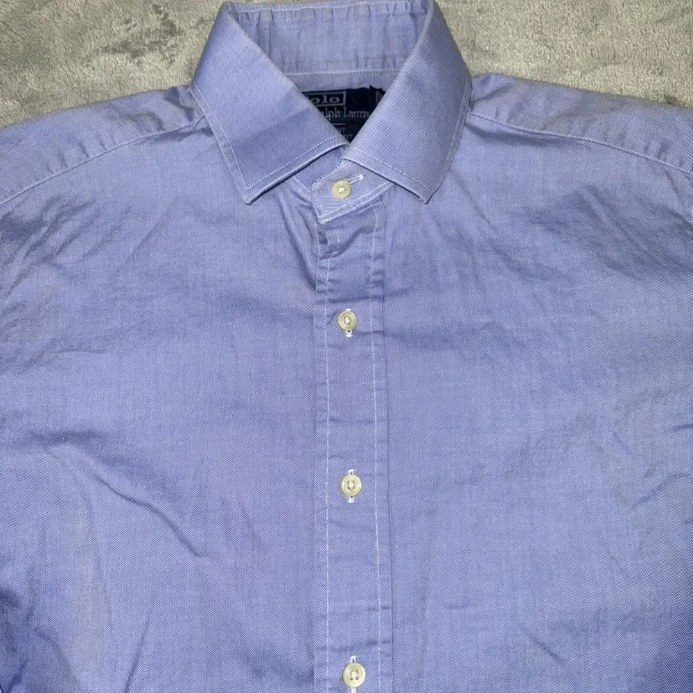 POLO Ralph Lauren Regent Custom Fit Button Up‎ Shirt Mens Size 15 32/33 Blue VTG